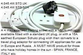 4.045.4W.STD 4 Way extension trailing socket with NEON & UK Plug